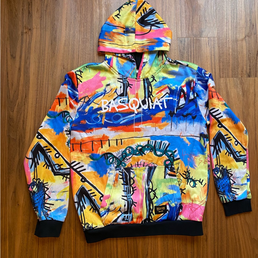 Reason Basquiat Hoodie Men’s Medium Multicolor Abstract Art Graphic Pullover